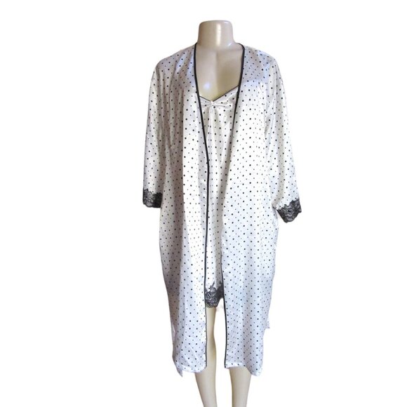 New w Tags Oscar de la Renta Pink Label Polka Dot Nightgown w Robe Size Large